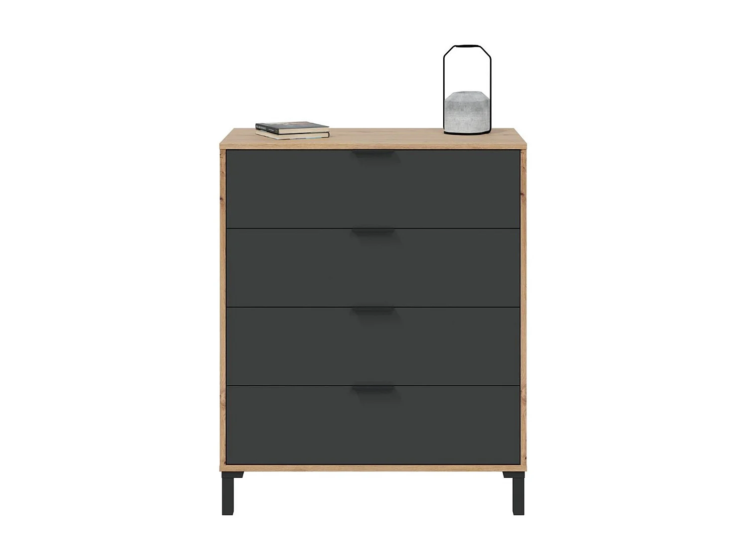 Commode 4 tiroirs décor chêne noueux et gris anthracite - L77,5 cm