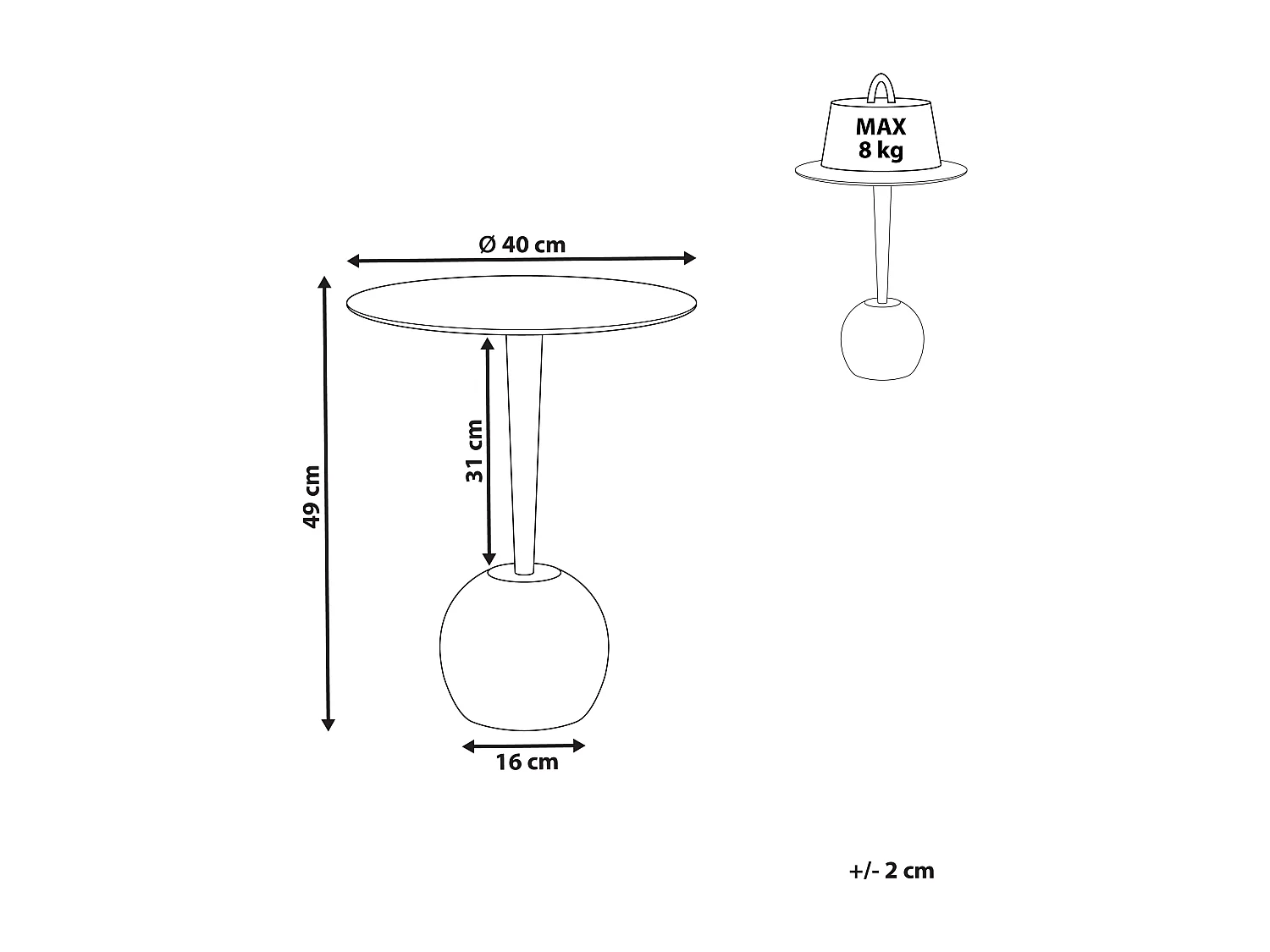 Beistelltisch Metall schwarz rund Säulenfuß einbeinig ⌀ 40 cm Modern Eucla