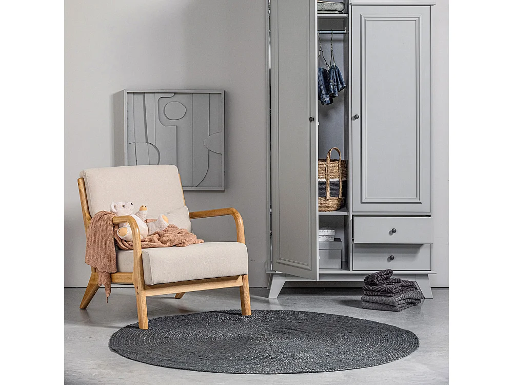 Mark - Fauteuil en bois et tissu doux - Couleur - Naturel