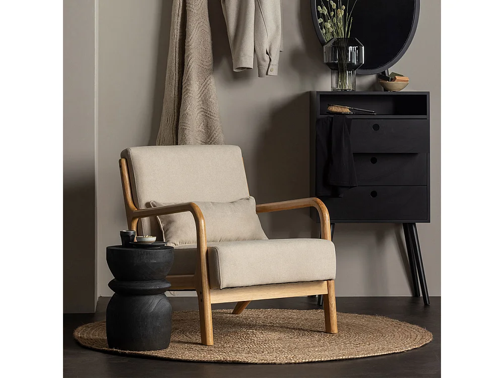 Mark - Fauteuil en bois et tissu doux - Couleur - Naturel