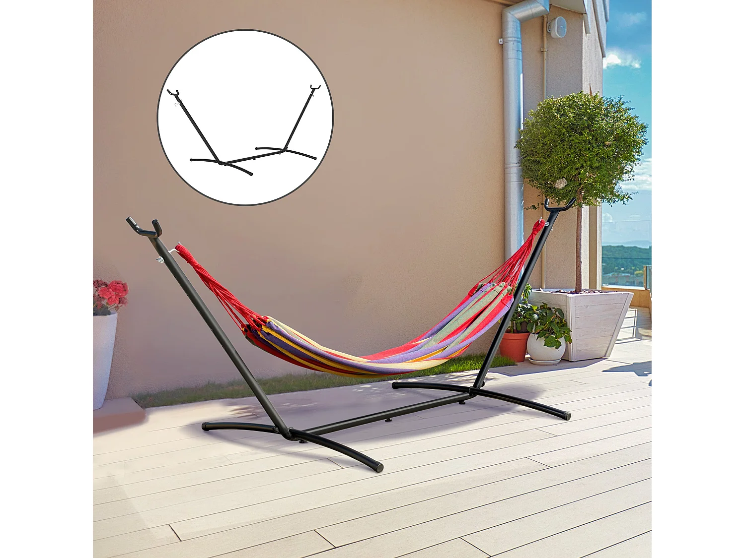 Verstellbare Hängemattenhalterung 280 x 120 x 110 cm – Farbe: Schwarz