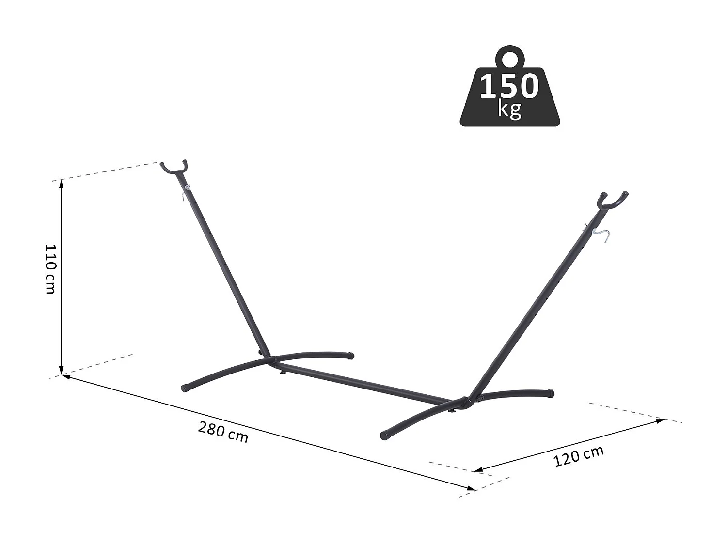 Support réglable pour hamac 280 x 120 x 110 cm - Couleur noire