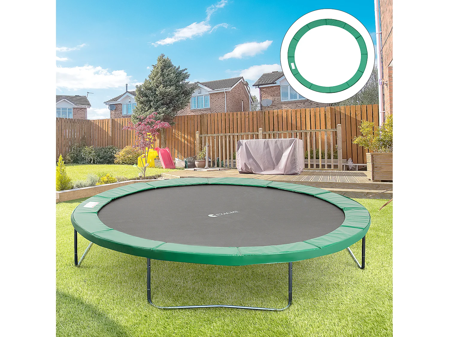 Cojín borde para cama elástica verde 366x366 cm HOMCOM