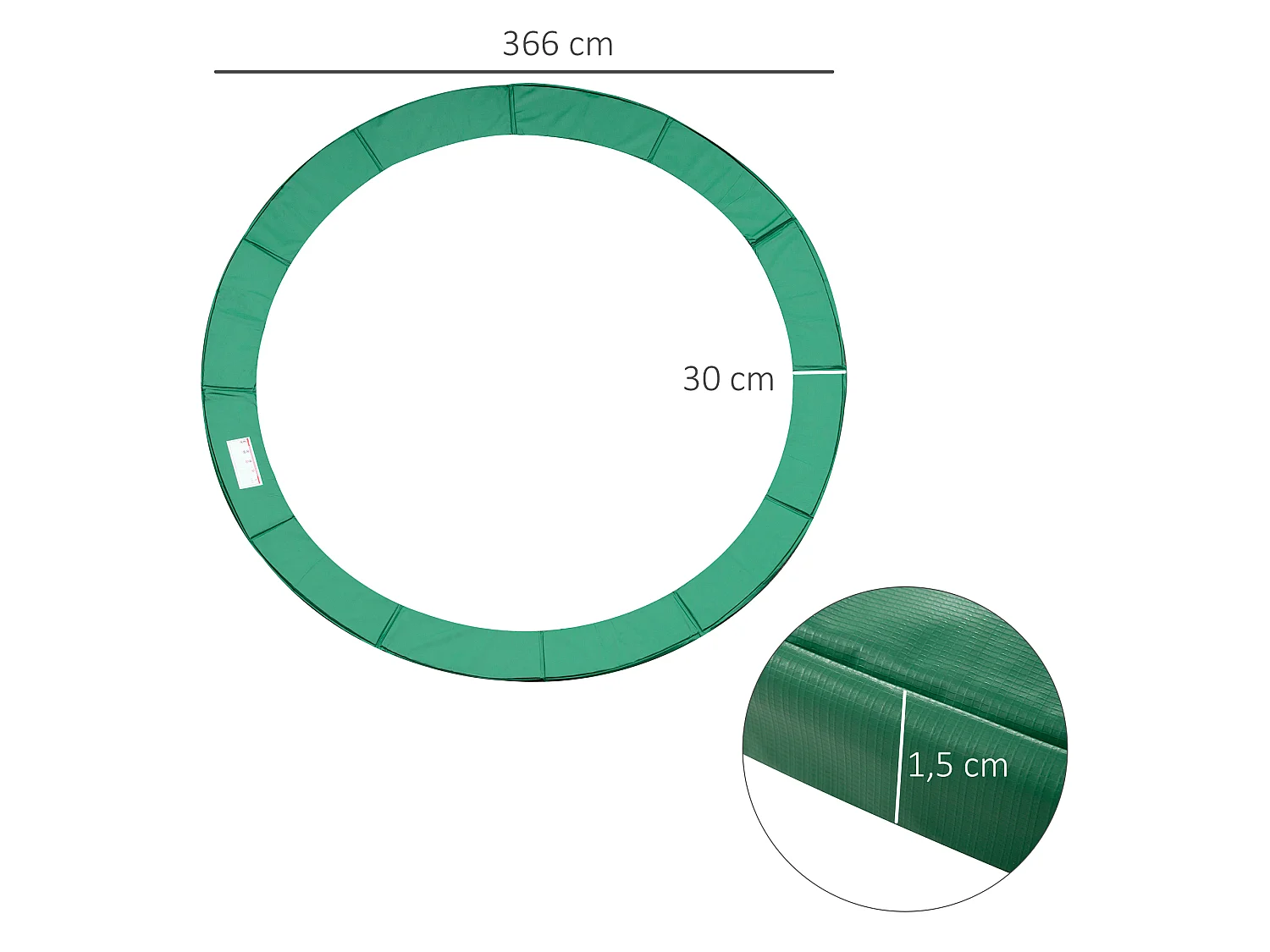 Cojín borde para cama elástica verde 366x366 cm HOMCOM