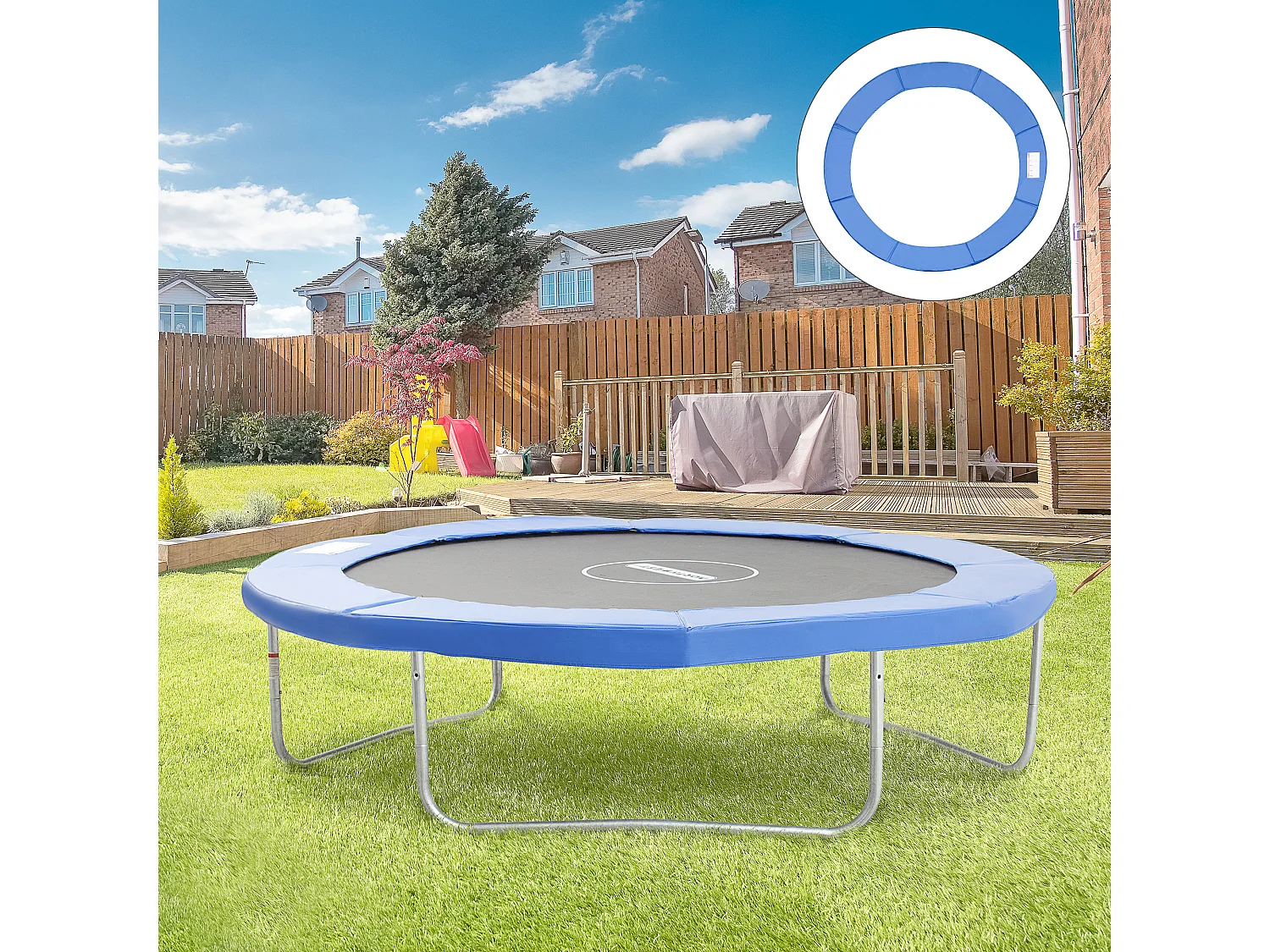 Cojín borde para cama elástica azul 305x305x1.5 cm HOMCOM