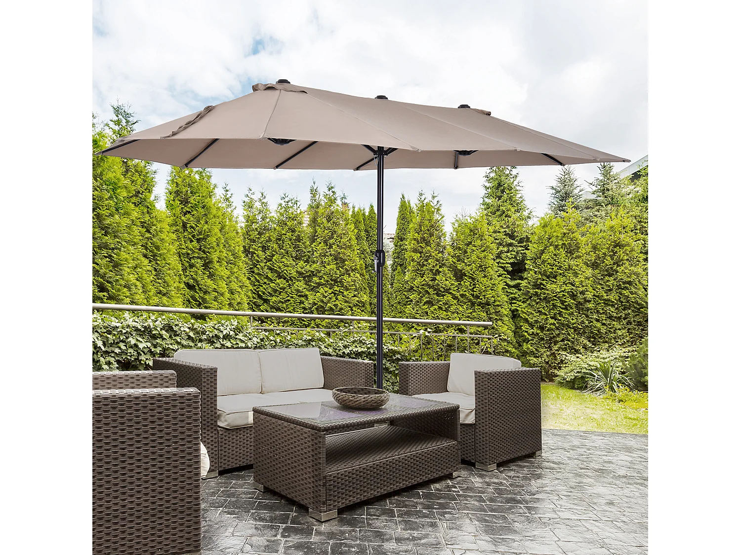 Sombrilla doble café 460x270x240 cm Outsunny