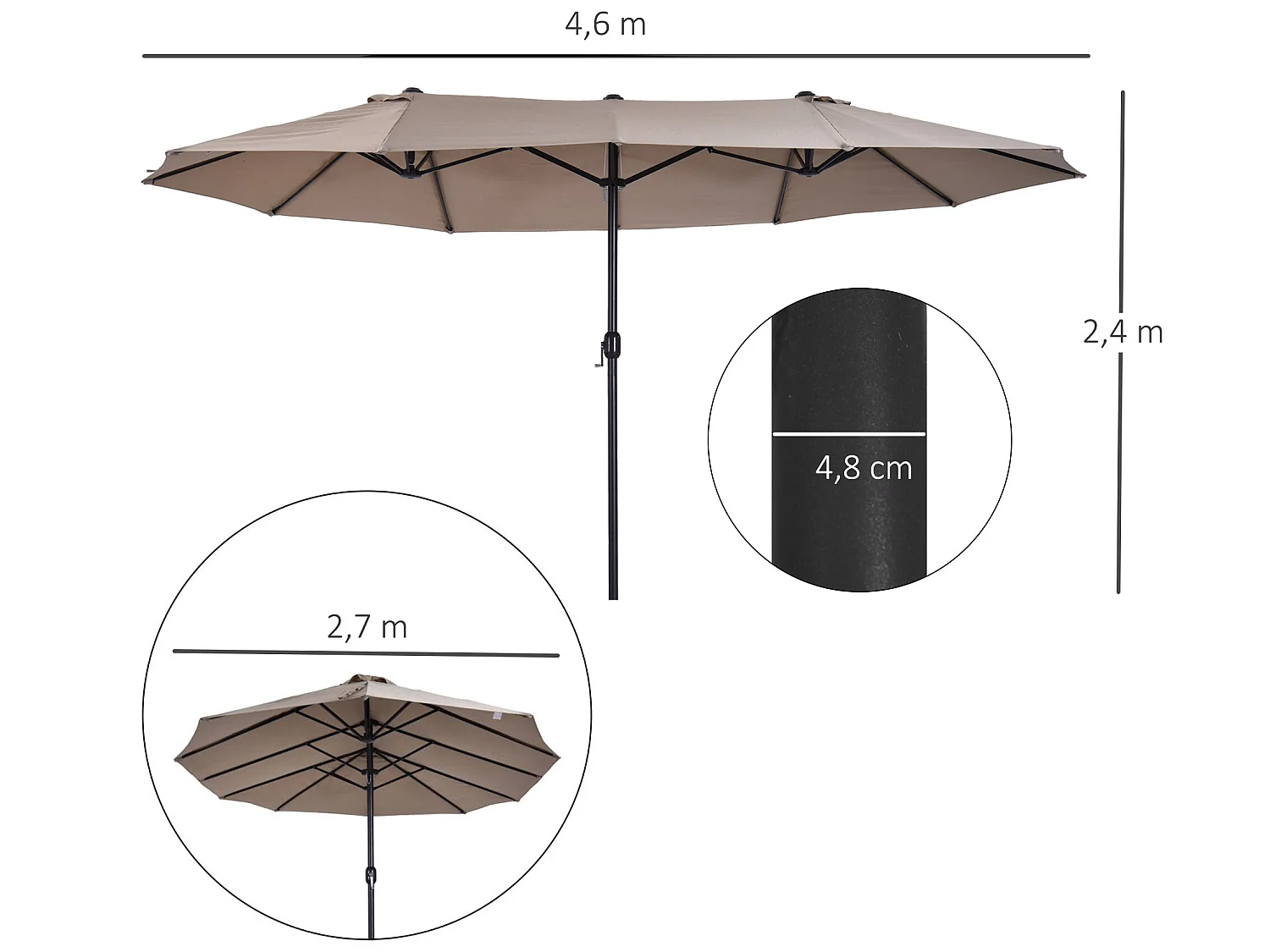 Sombrilla doble café 460x270x240 cm Outsunny