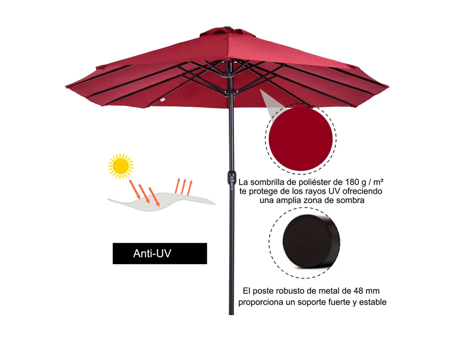 Sombrilla doble rojo 460x270x240 cm Outsunny