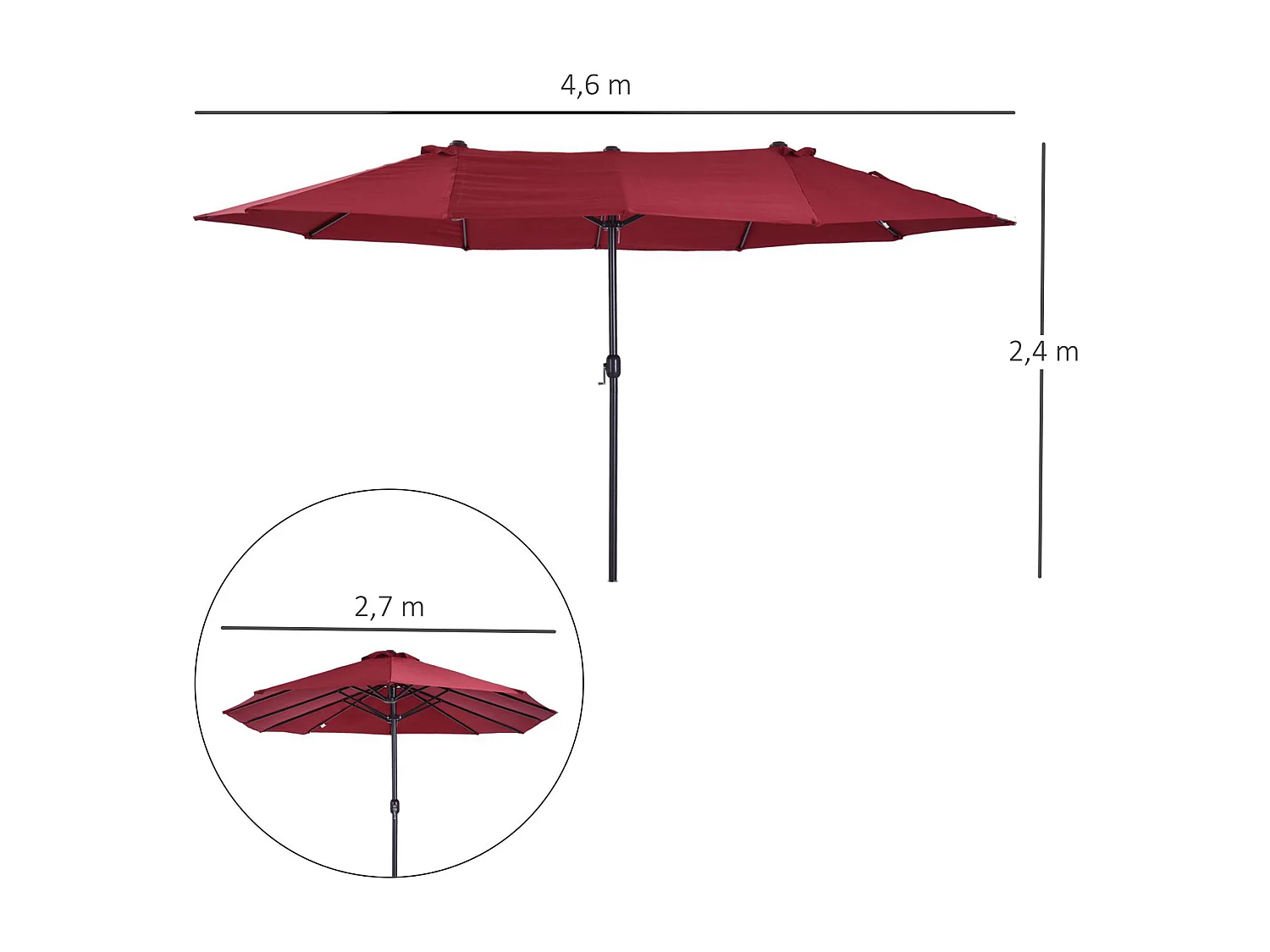 Sombrilla doble rojo 460x270x240 cm Outsunny