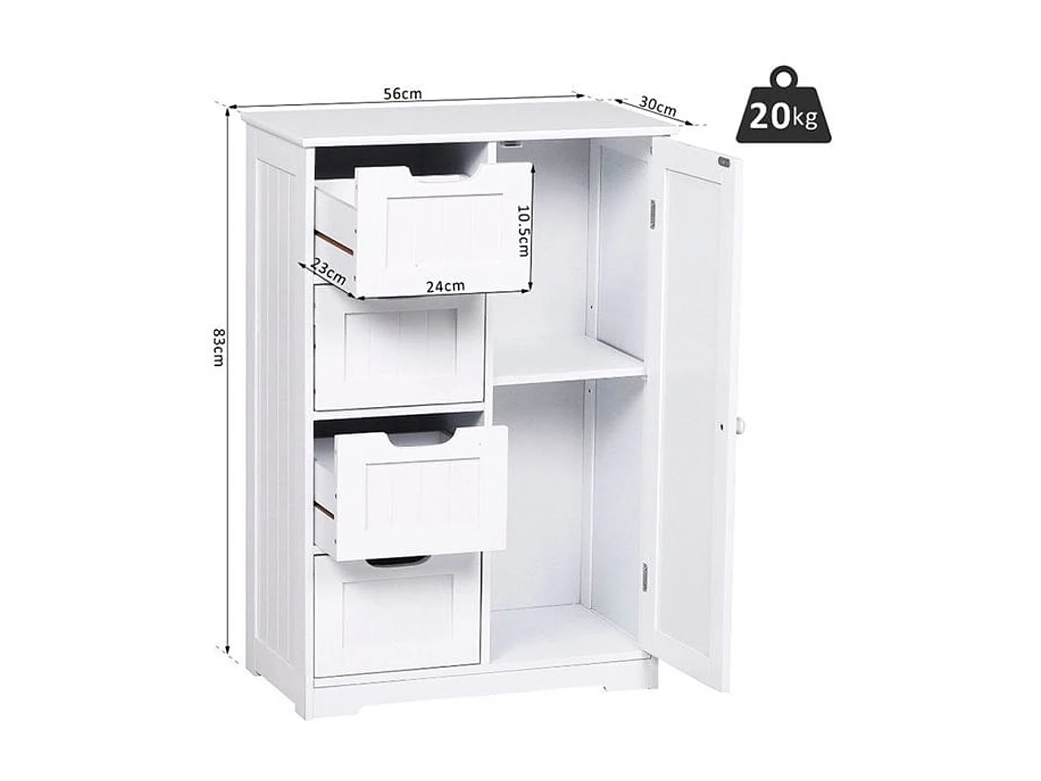 Armario de baño blanco 56x30x83cm kleankin