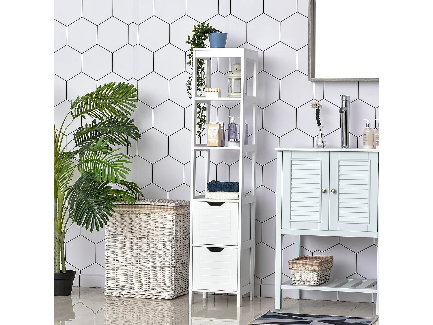 Armario alto de baño blanco 30x30x144 cm kleankin