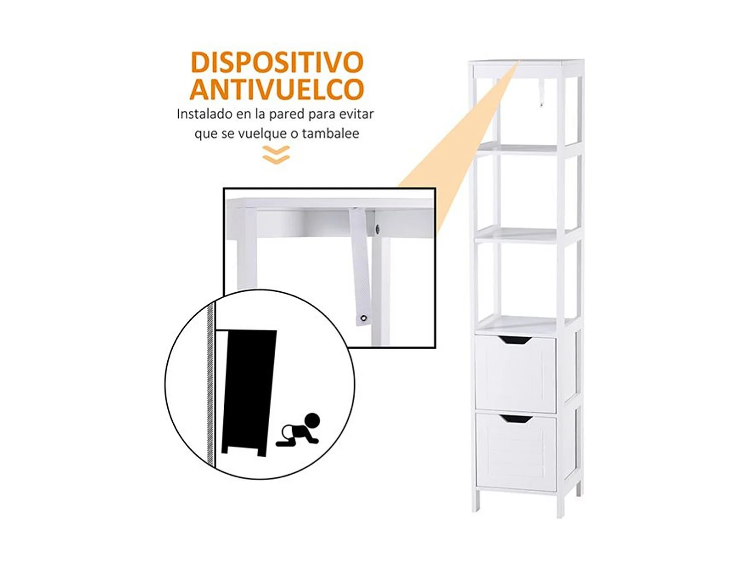 Armario alto de baño blanco 30x30x144 cm kleankin