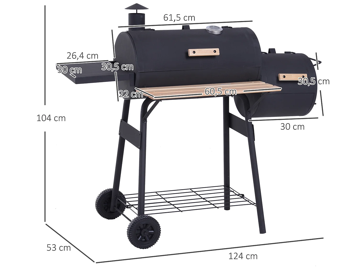 Barbacoa de carbón negro 124x53x104 cm Outsunny