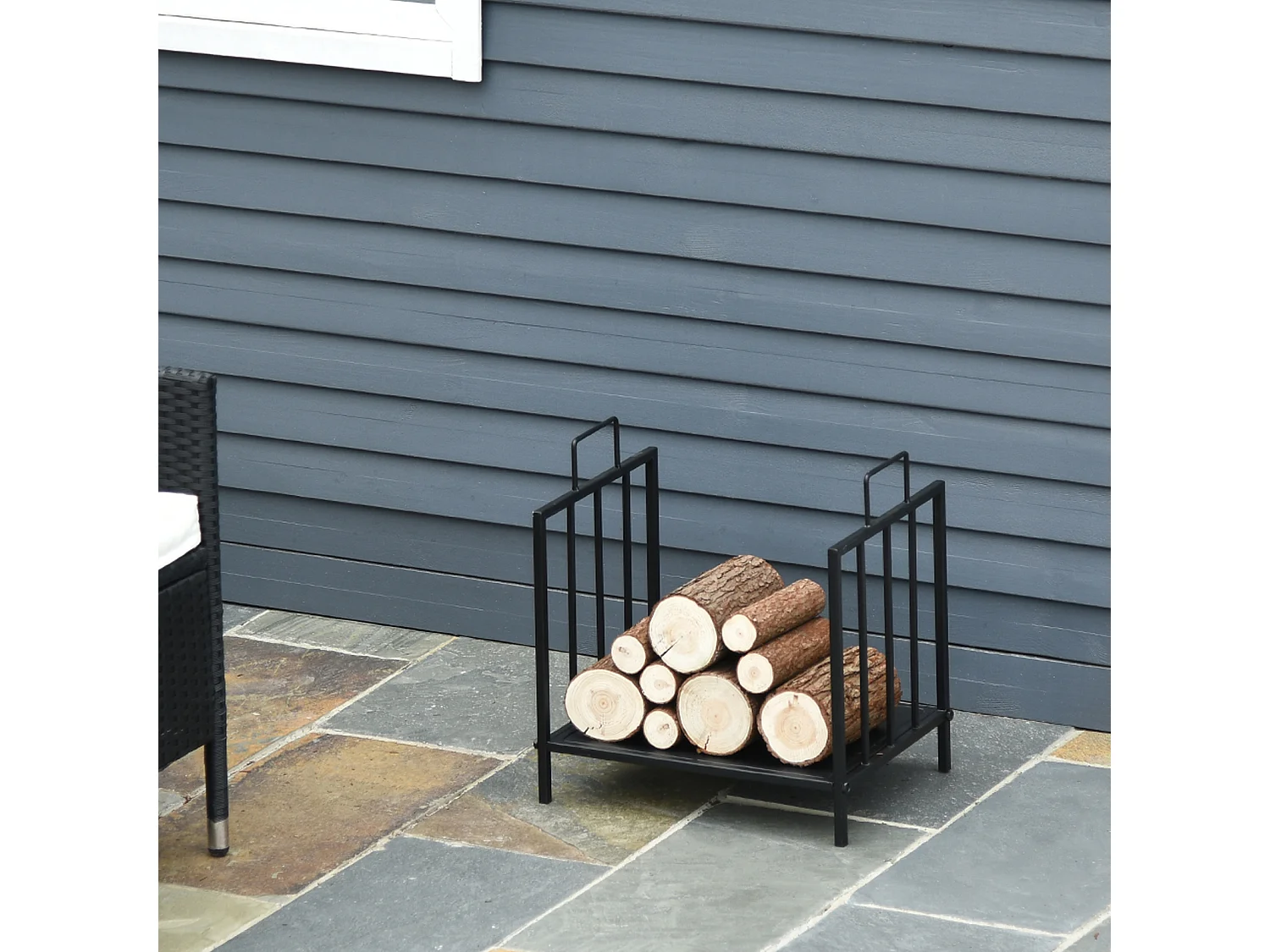 Estante para leña negro 44.5x33x46.5 cm Outsunny