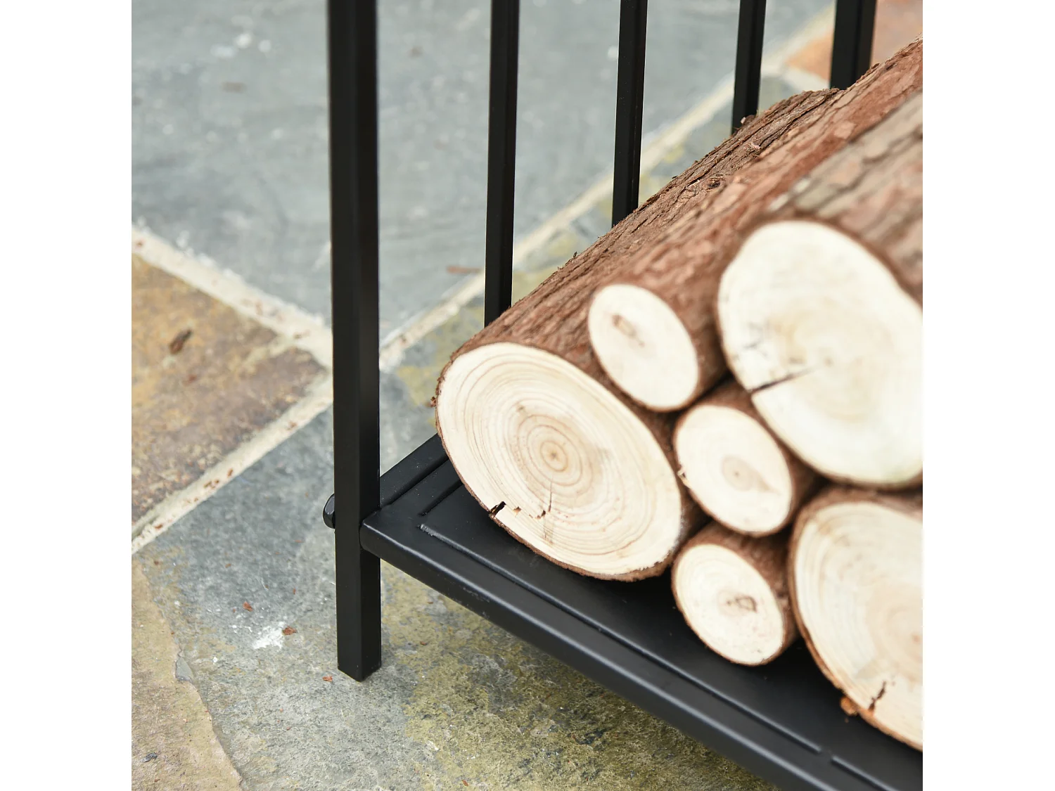 Estante para leña negro 44.5x33x46.5 cm Outsunny