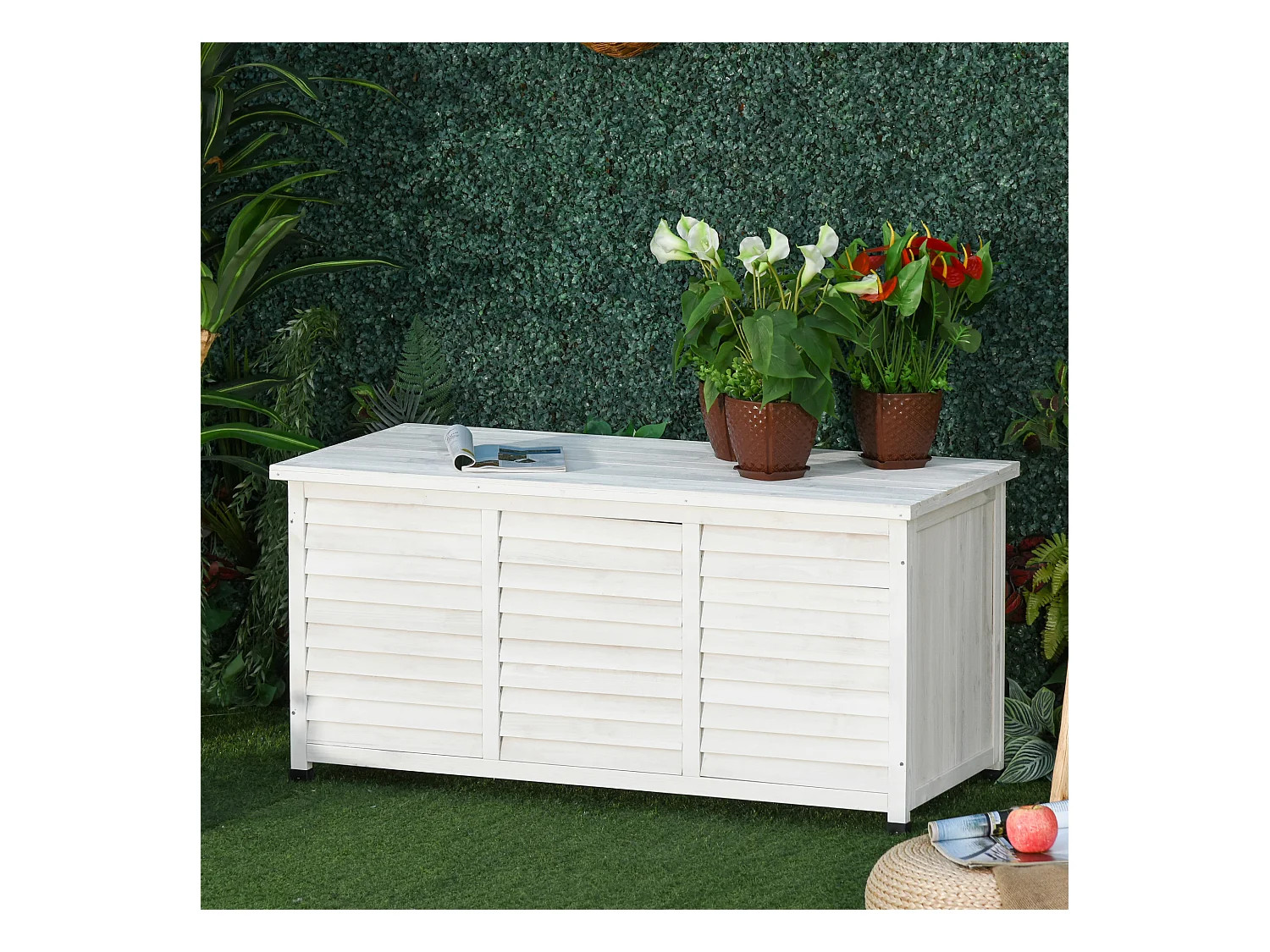 Baúl de madera blanco 127x56x60 cm Outsunny