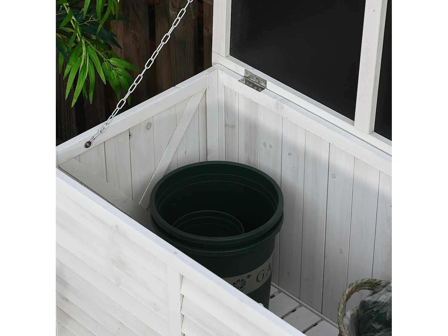 Baúl de madera blanco 127x56x60 cm Outsunny