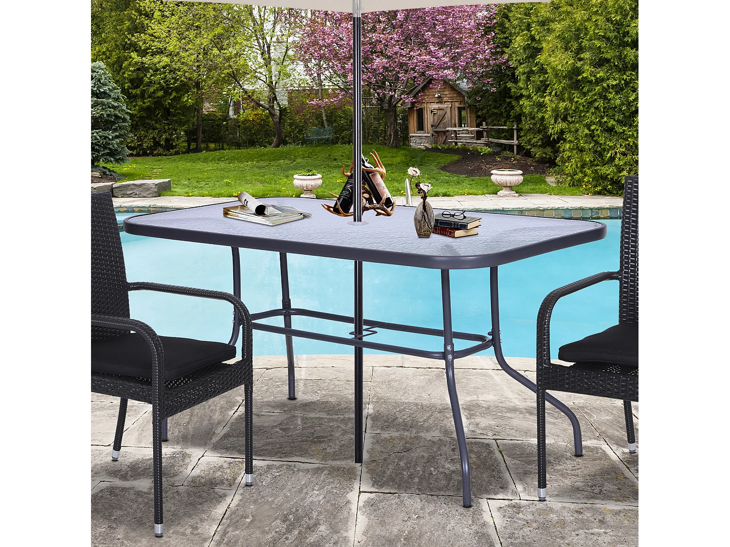 Mesa de jardín rectangular gris carbón 140x80x70 cm Outsunny