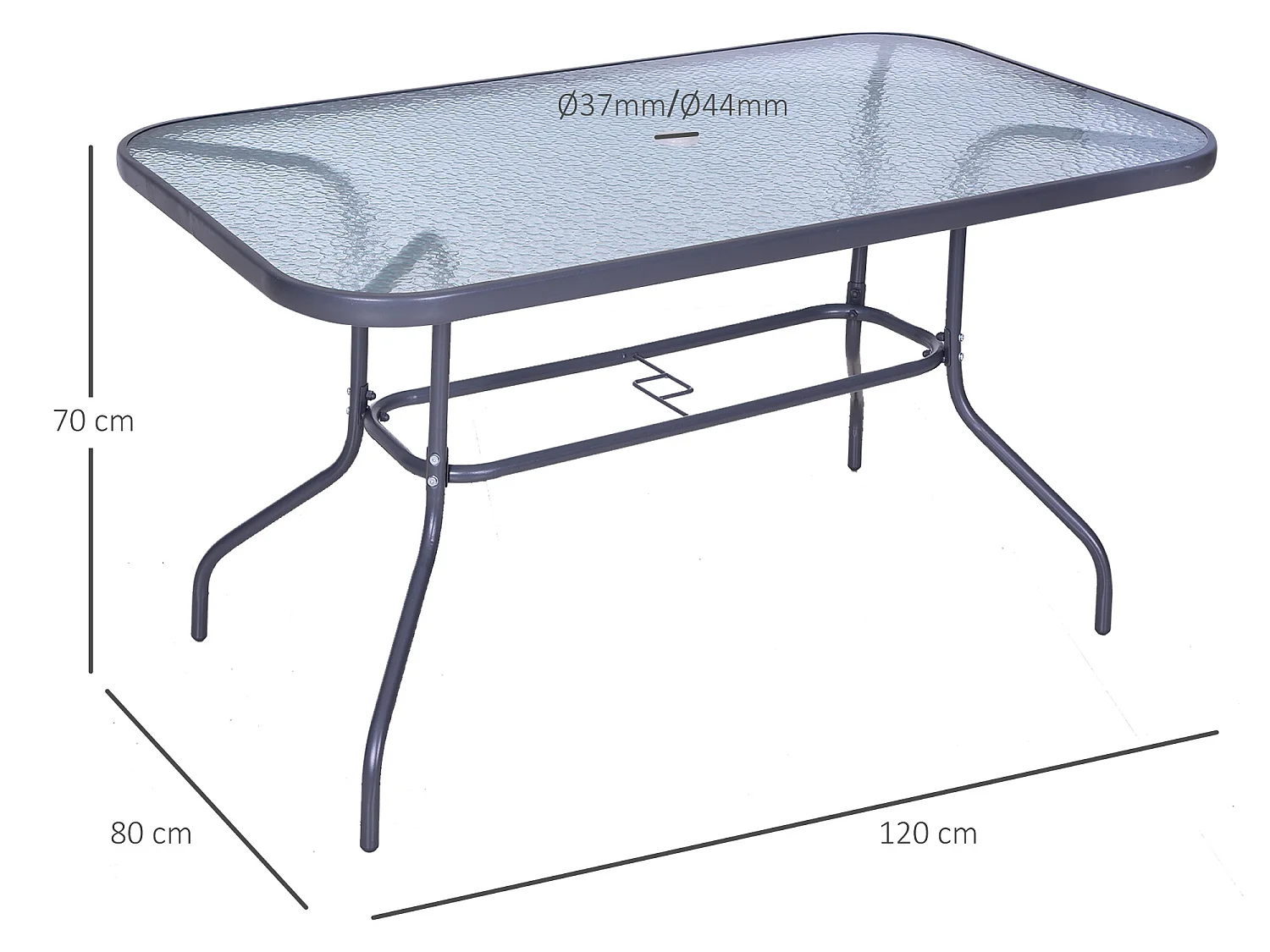 Mesa de jardín rectangular gris carbón 140x80x70 cm Outsunny