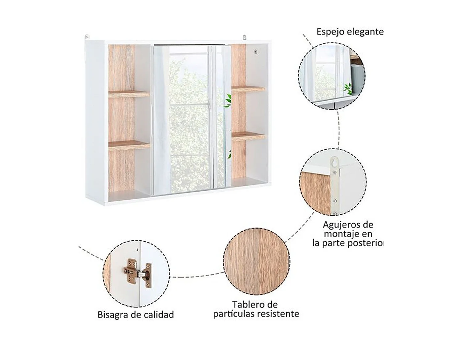 Armario espejo white, oak color 60x14,5x49,4 cm HOMCOM
