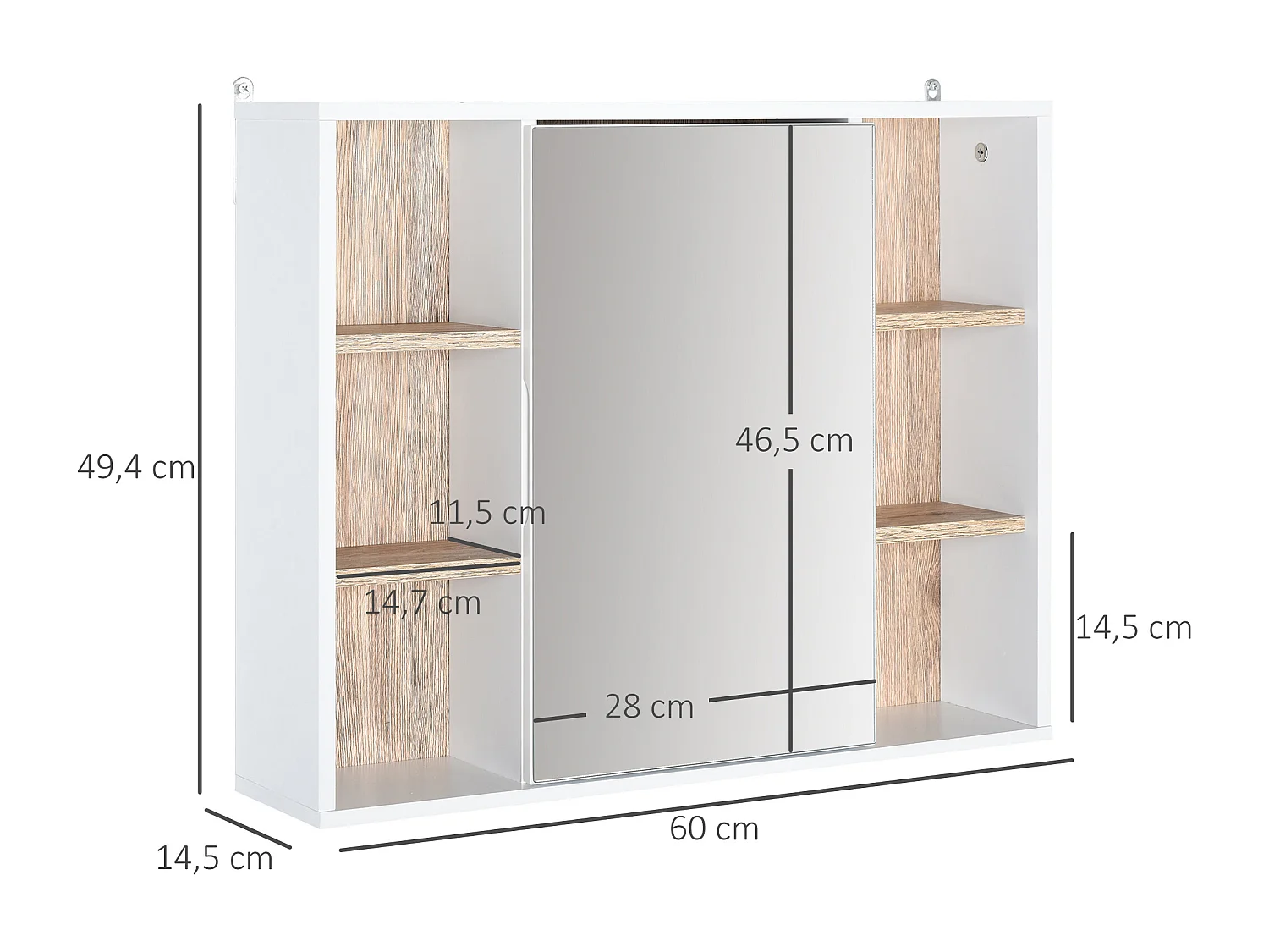 Armario espejo white, oak color 60x14,5x49,4 cm HOMCOM