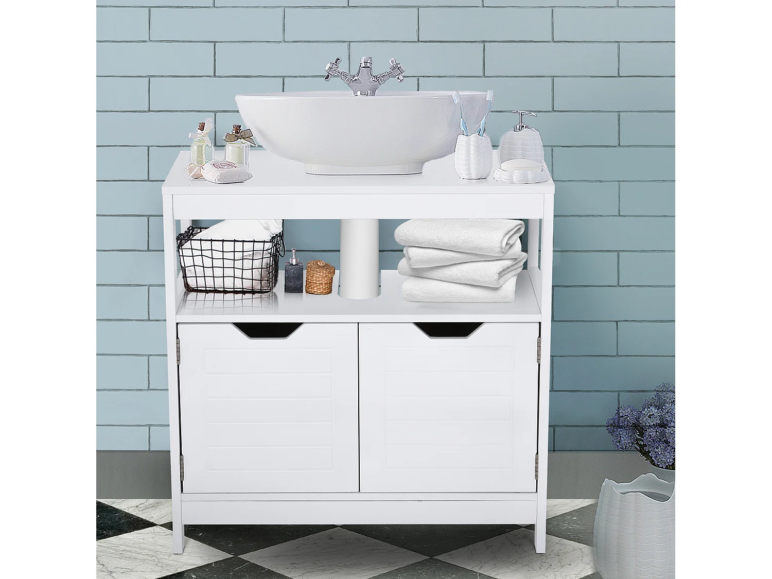 Armario para debajo de lavabo blanco 60x30x60 cm kleankin