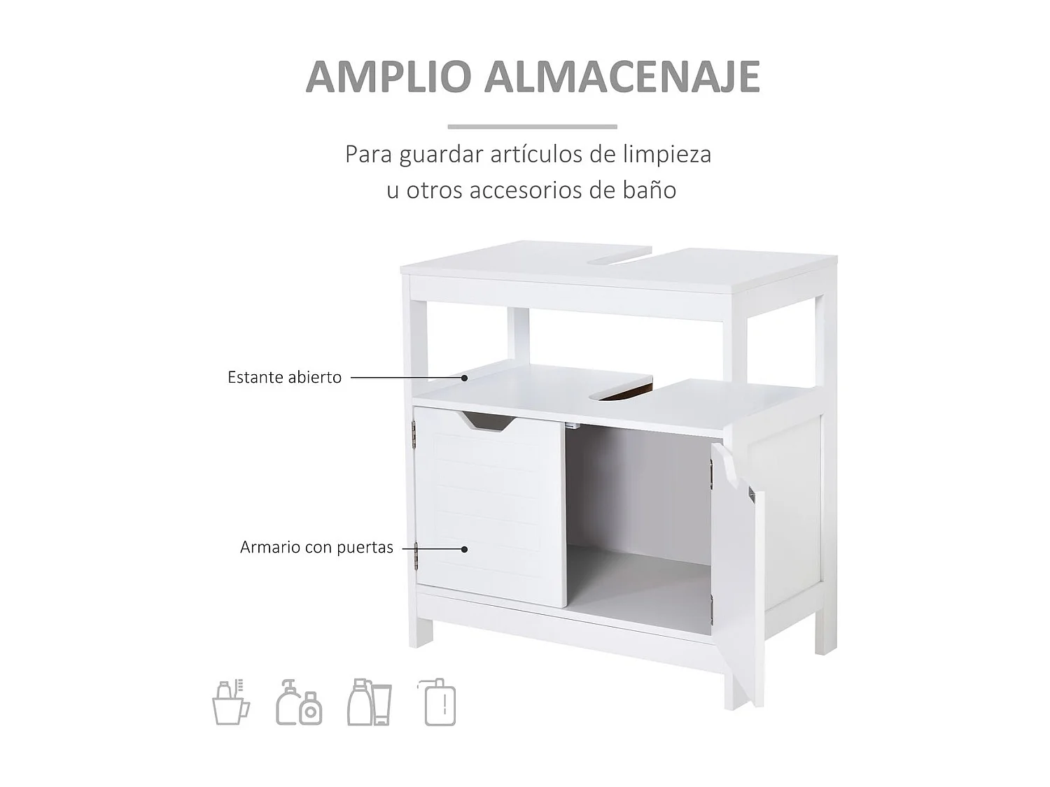 Armario para debajo de lavabo blanco 60x30x60 cm kleankin