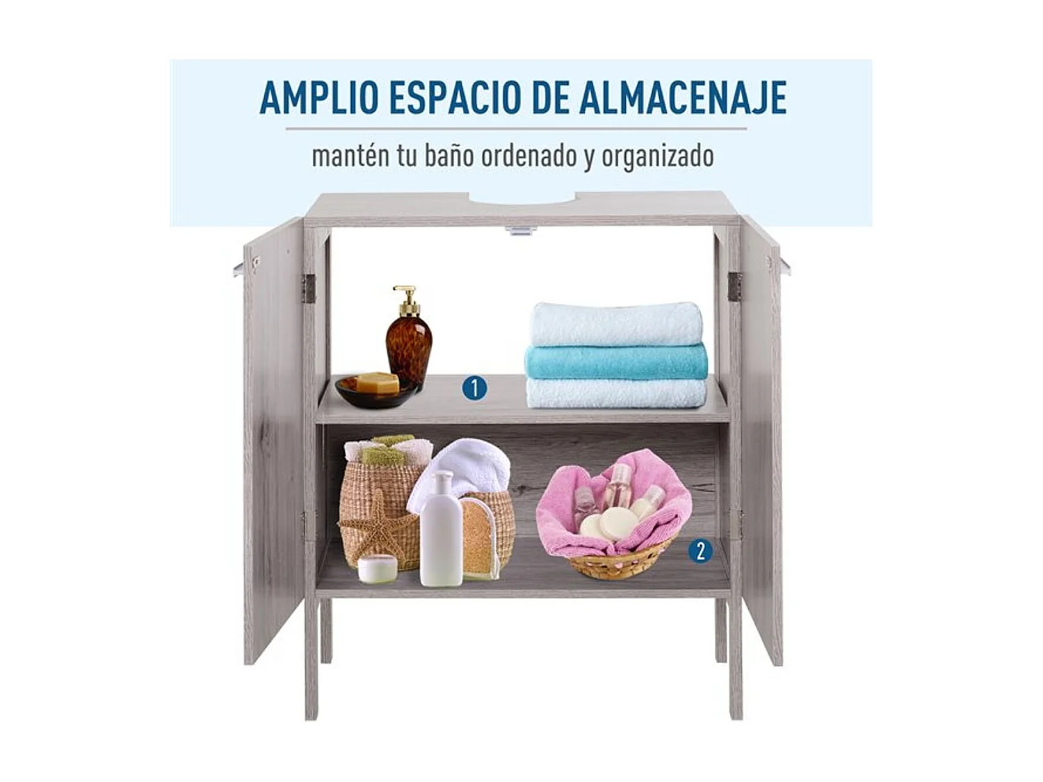 Mueble bajo de lavabo imitación madera tonos grisáceos 60x30x70 cm kleankin