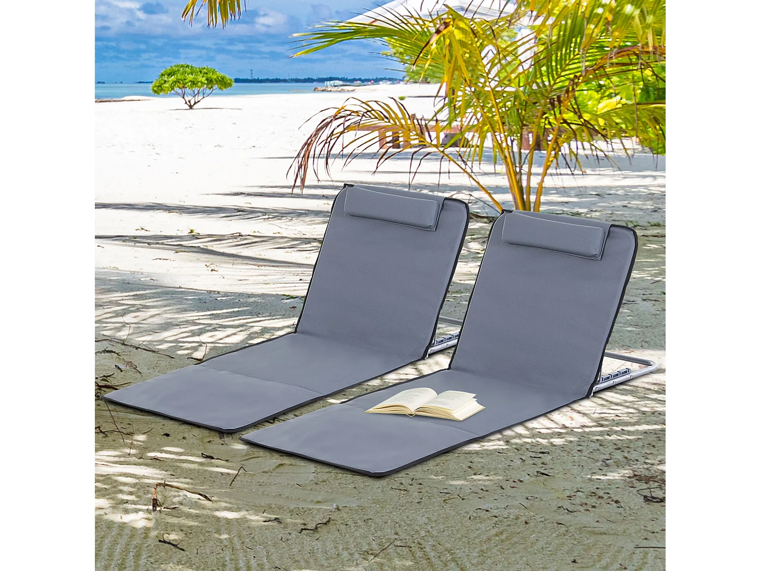 Conjunto de 2 esterillas de playa gris 134x48x45 cm Outsunny