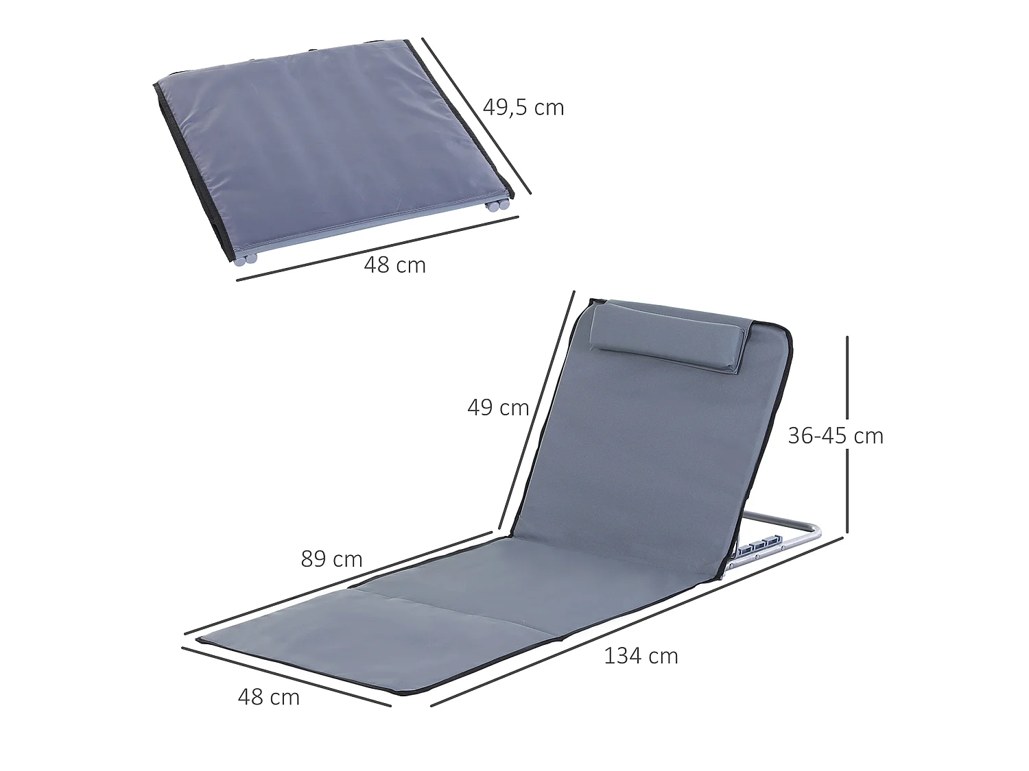 Conjunto de 2 esterillas de playa gris 134x48x45 cm Outsunny