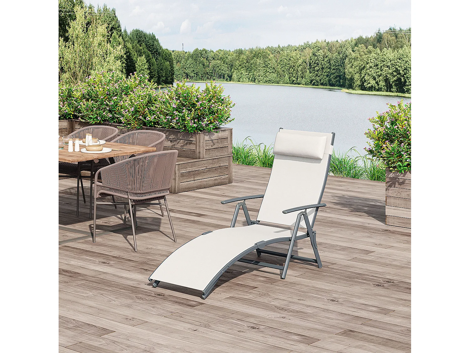 Tumbona plegable beige 137x63,5x100,5 cm Outsunny