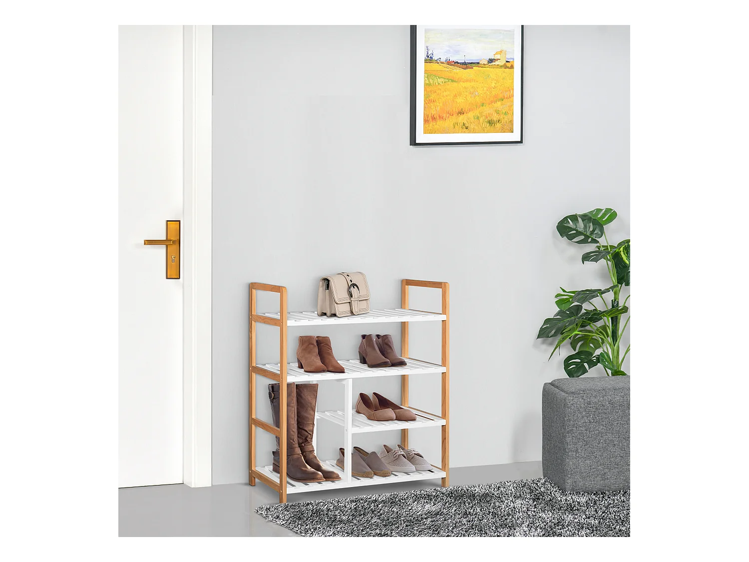 Zapatero madera natural y blanco 68x26x78 cm HOMCOM