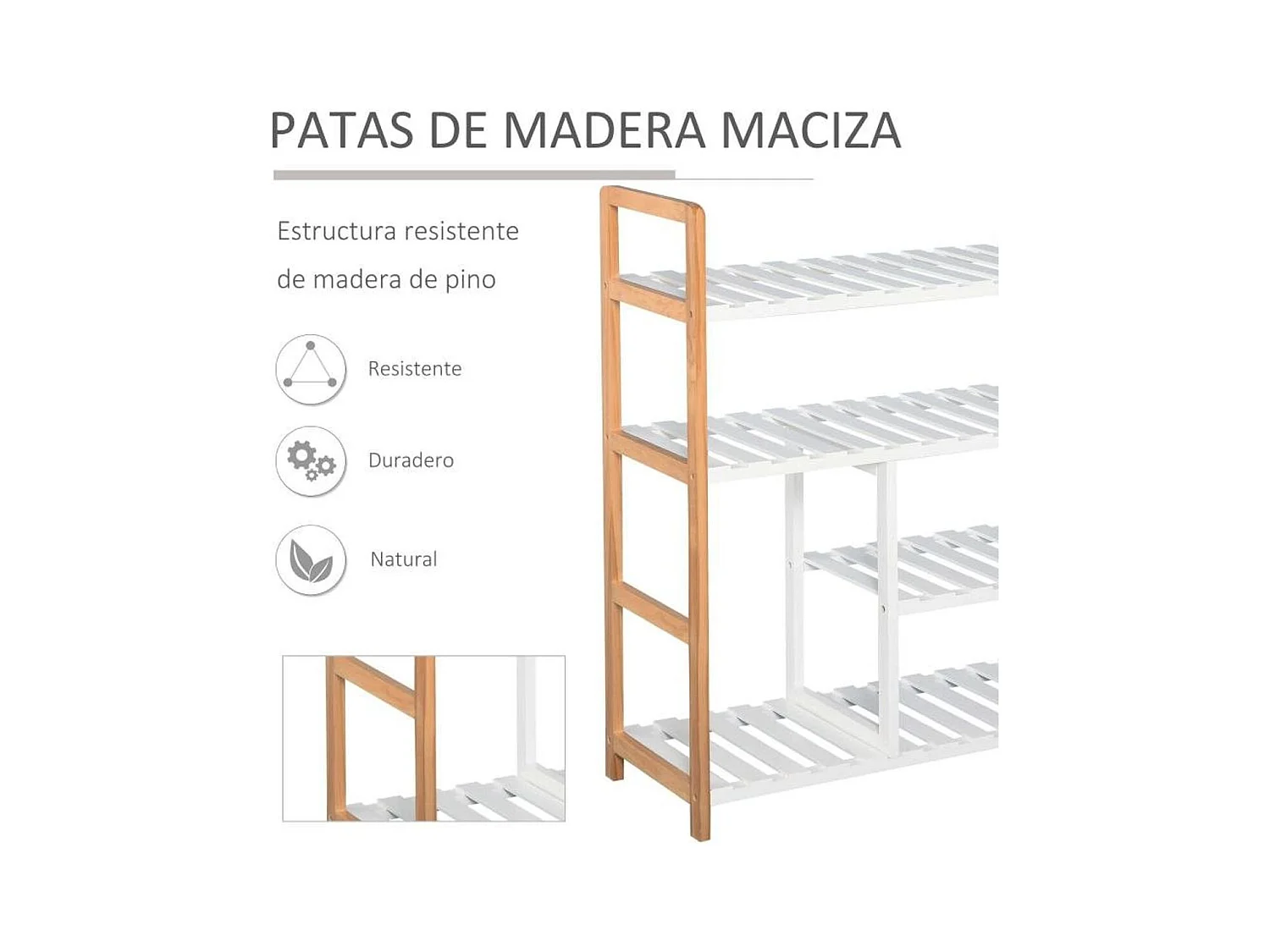 Zapatero madera natural y blanco 68x26x78 cm HOMCOM
