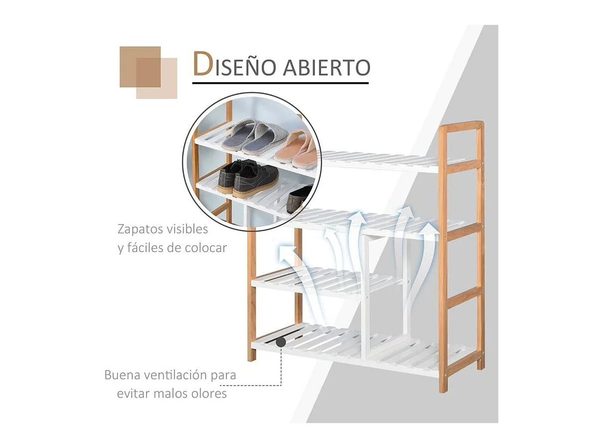 Zapatero madera natural y blanco 68x26x78 cm HOMCOM