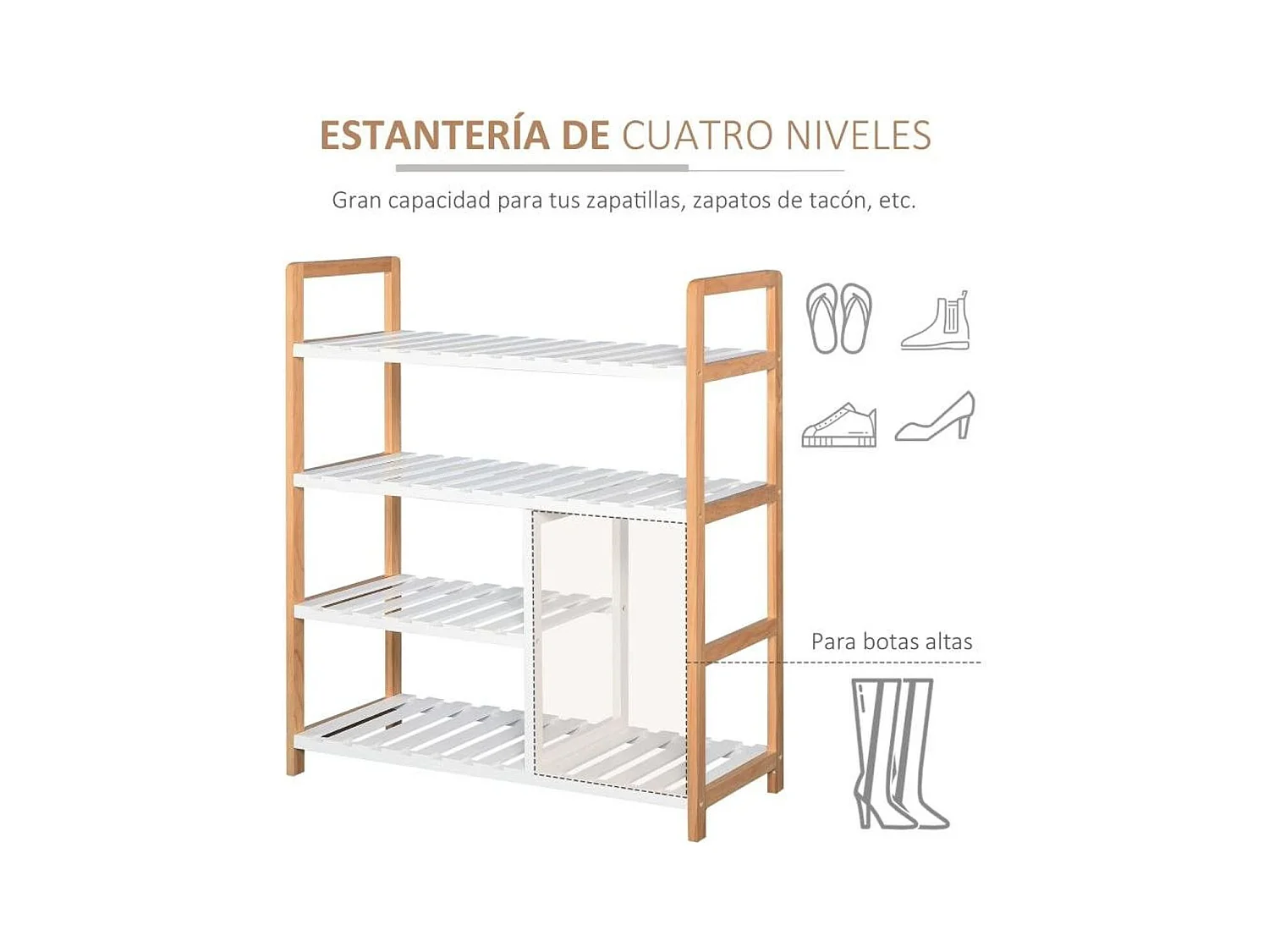 Zapatero madera natural y blanco 68x26x78 cm HOMCOM