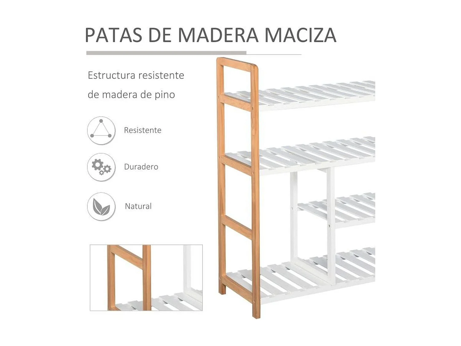 Zapatero madera natural y blanco 68x26x78 cm HOMCOM