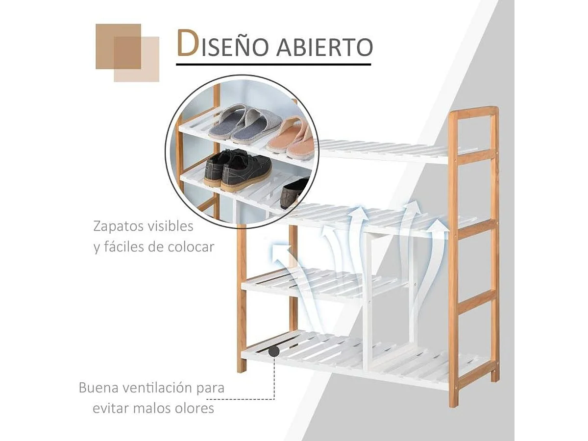 Zapatero madera natural y blanco 68x26x78 cm HOMCOM
