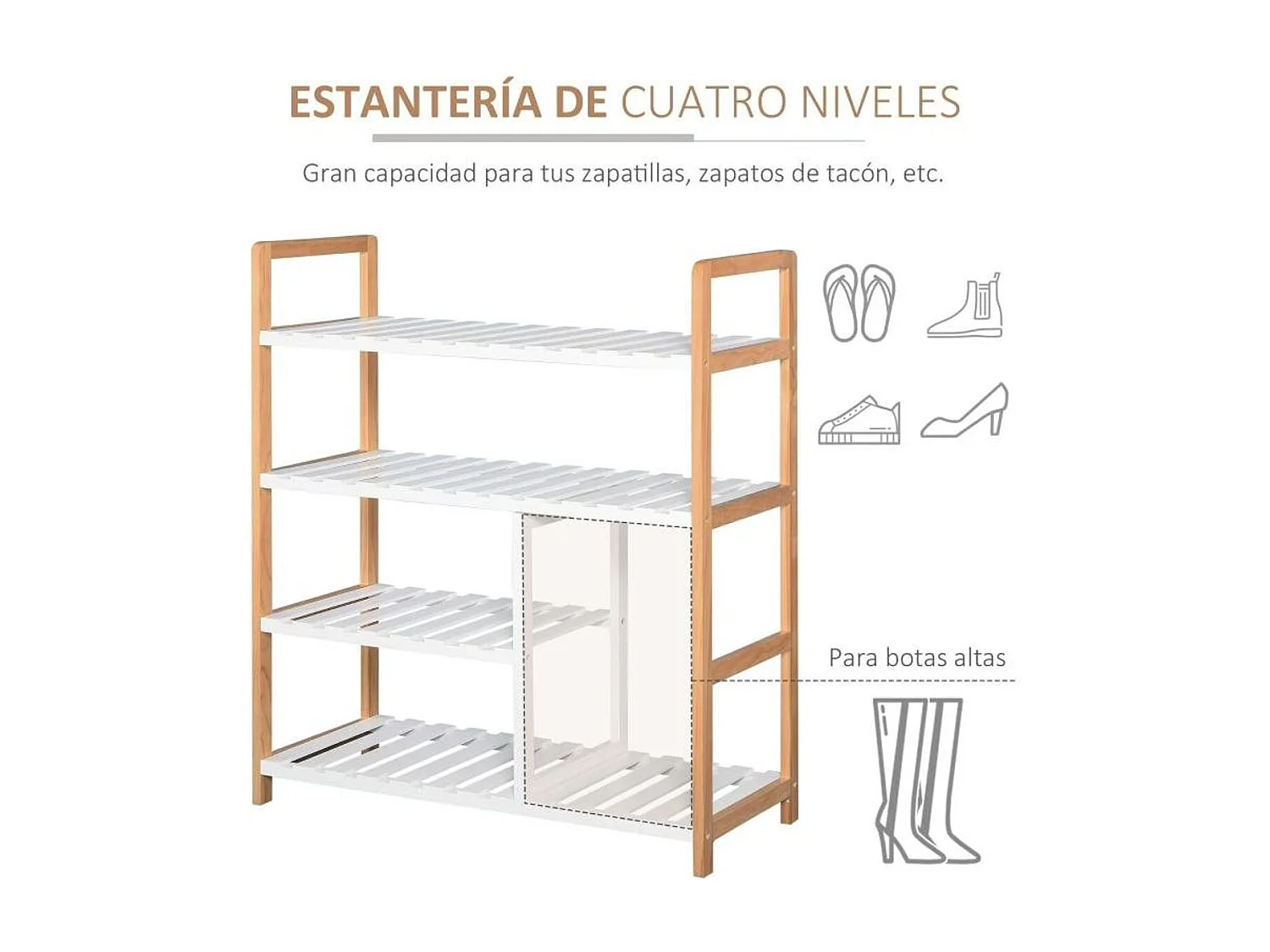 Zapatero madera natural y blanco 68x26x78 cm HOMCOM