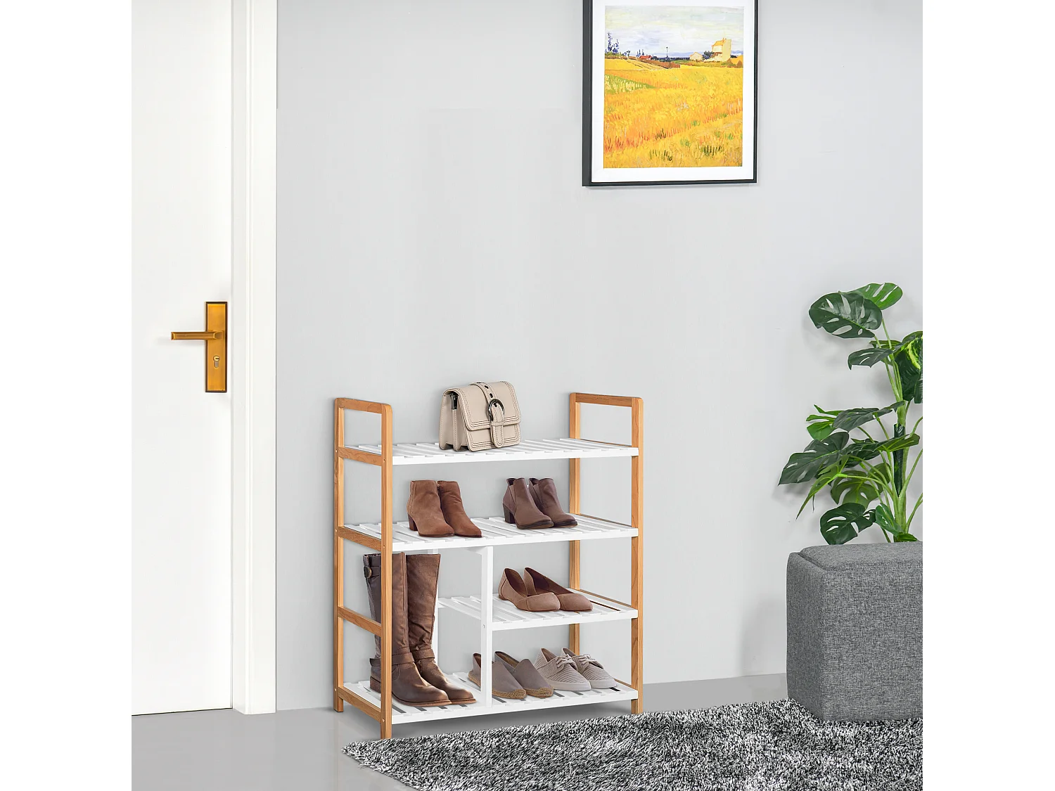 Zapatero madera natural y blanco 68x26x78 cm HOMCOM