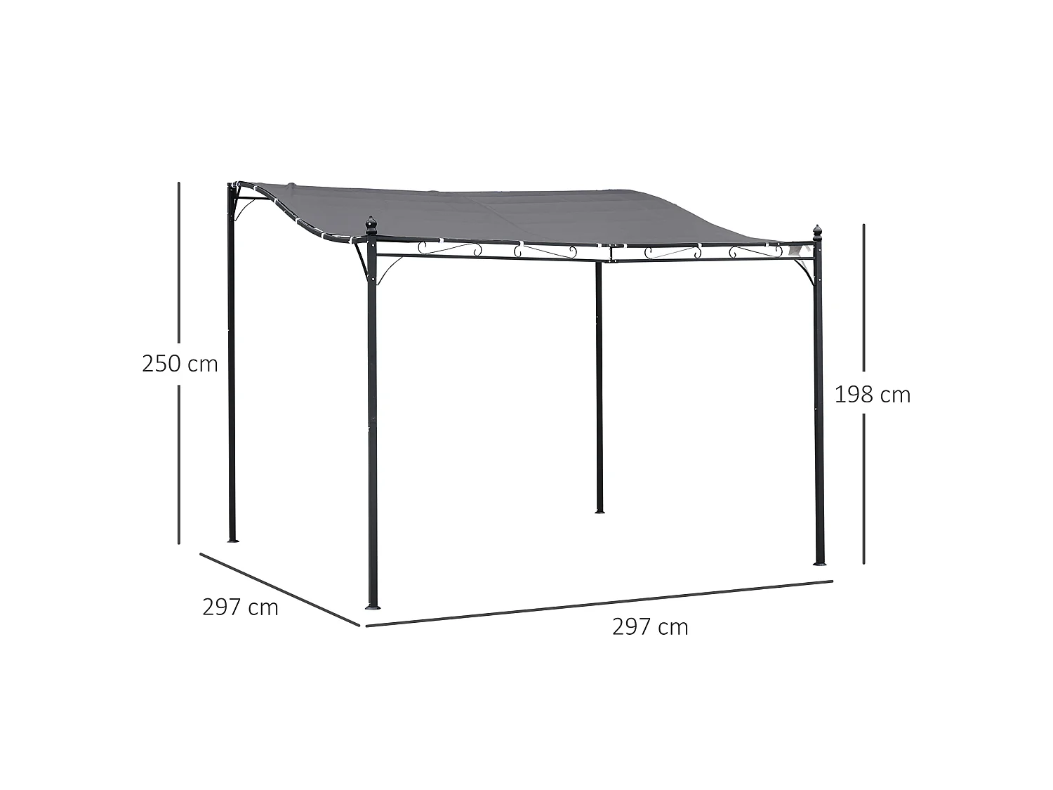Pérgola de jardín gris 297x297x250 cm Outsunny
