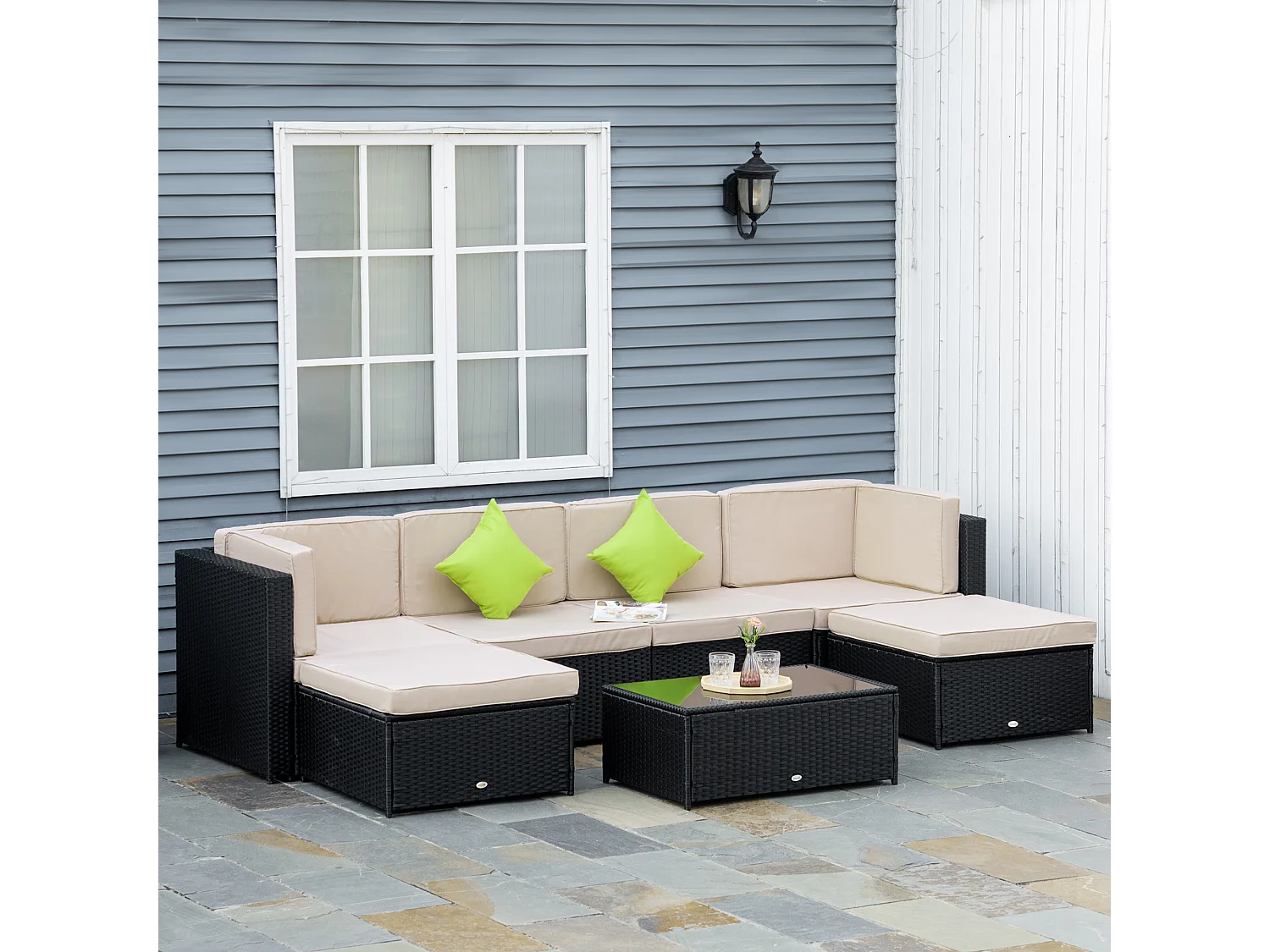 Conjunto muebles de jardín ratán negro, caqui y verde 80x80x71 cm Outsunny