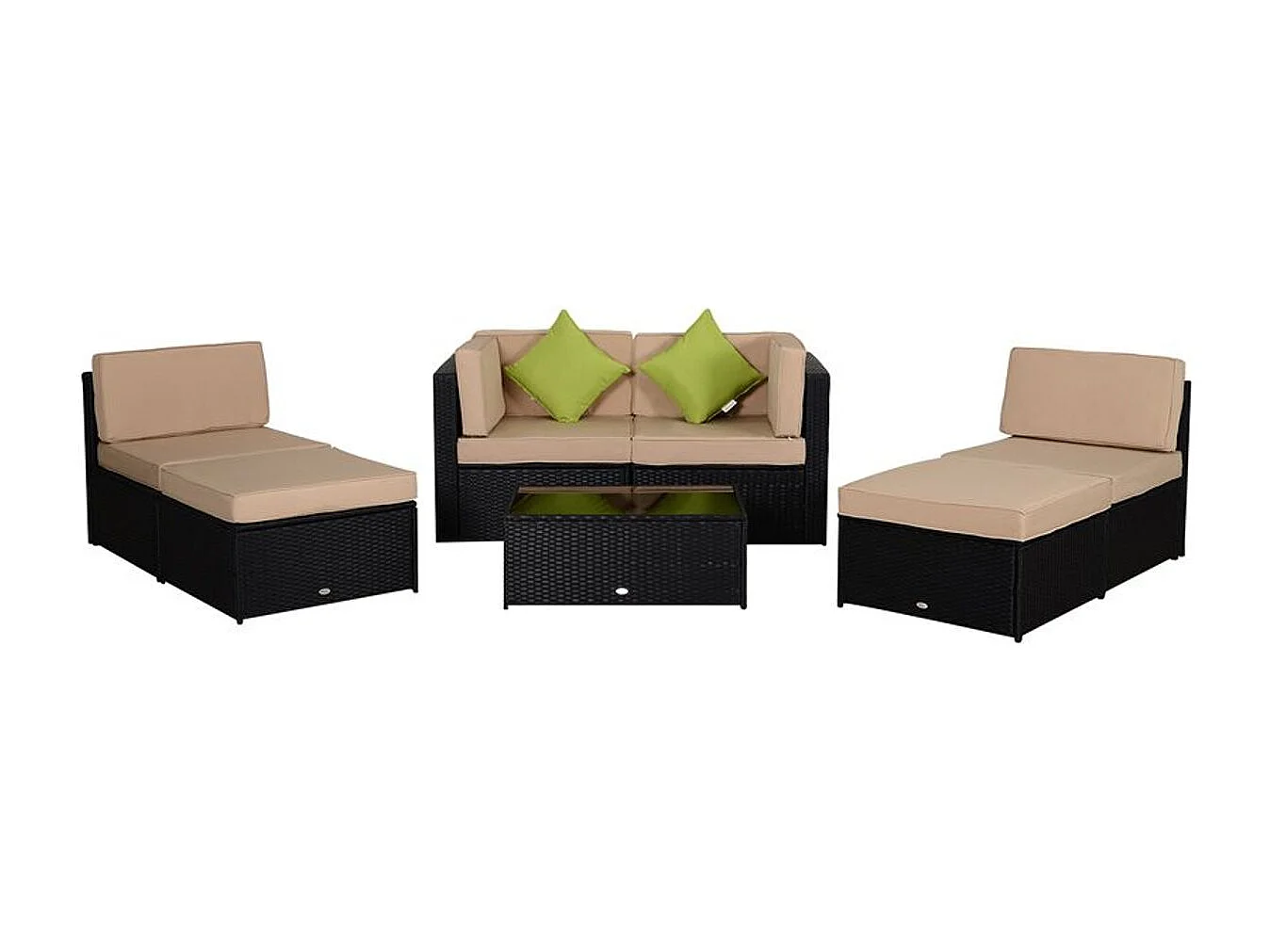 Conjunto muebles de jardín ratán negro, caqui y verde 80x80x71 cm Outsunny