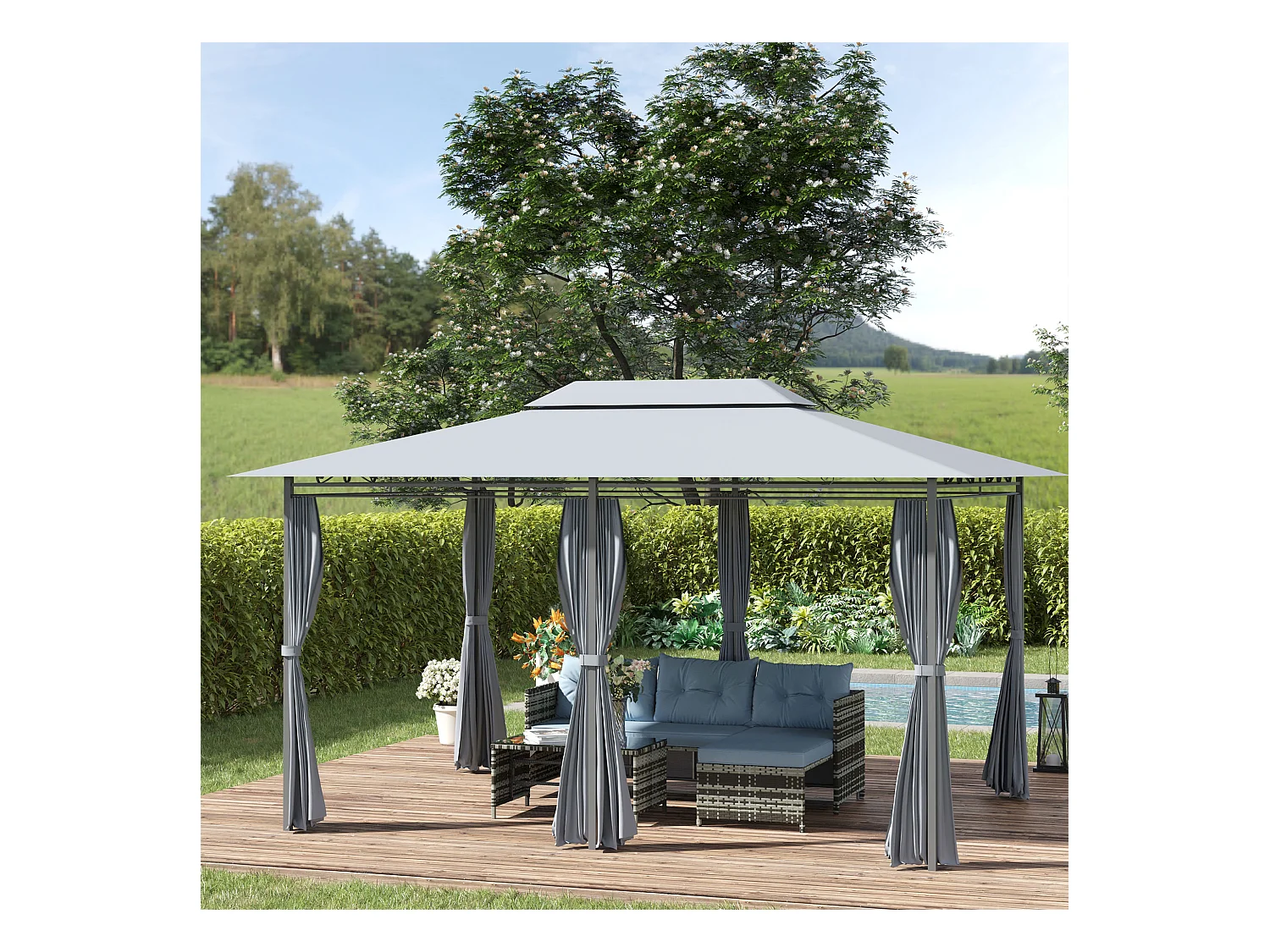 Cenador de jardín gris 300x400x280 cm Outsunny