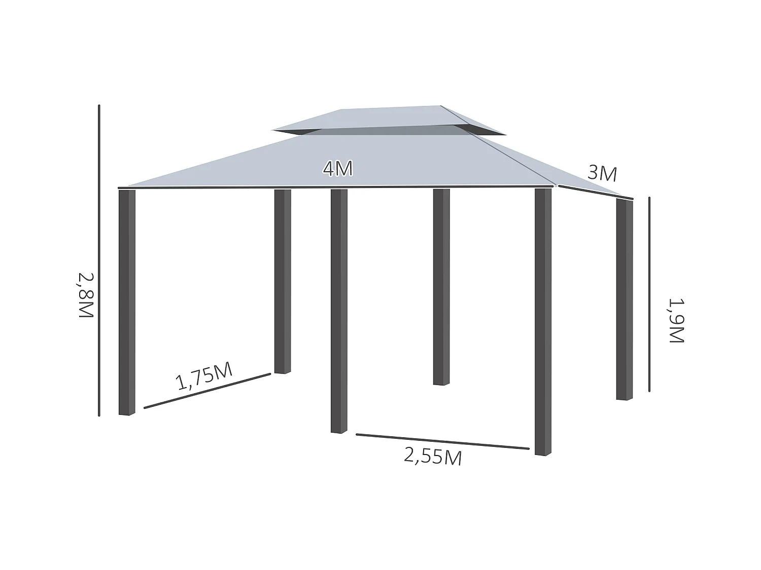 Cenador de jardín gris 300x400x280 cm Outsunny
