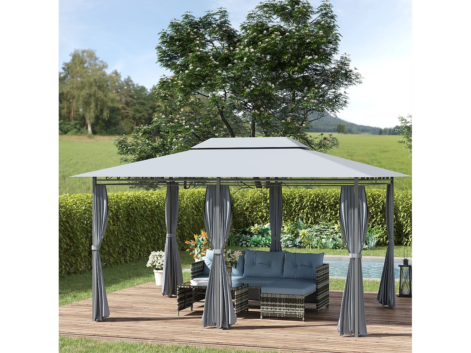 Cenador de jardín gris 300x400x280 cm Outsunny