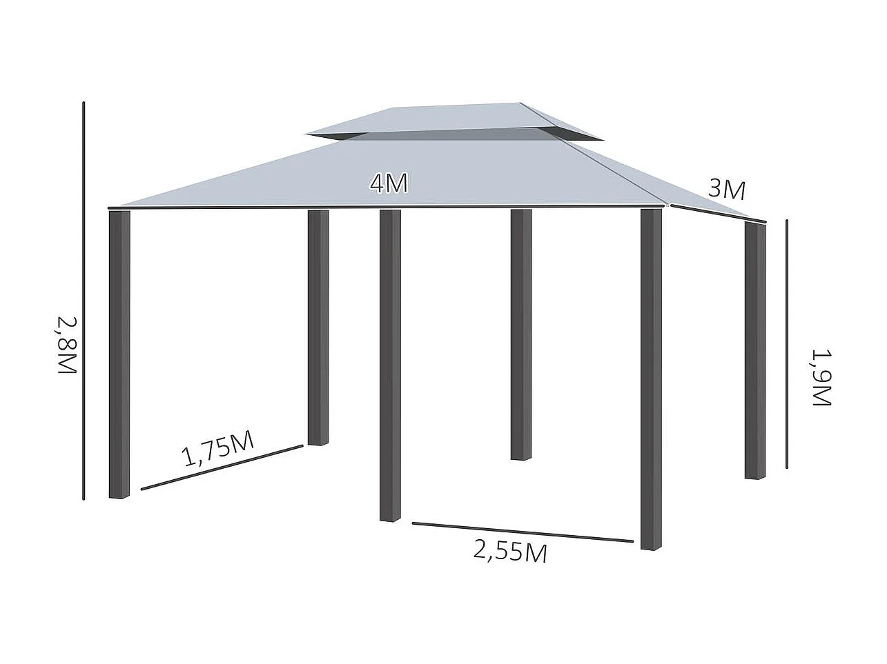 Cenador de jardín gris 300x400x280 cm Outsunny