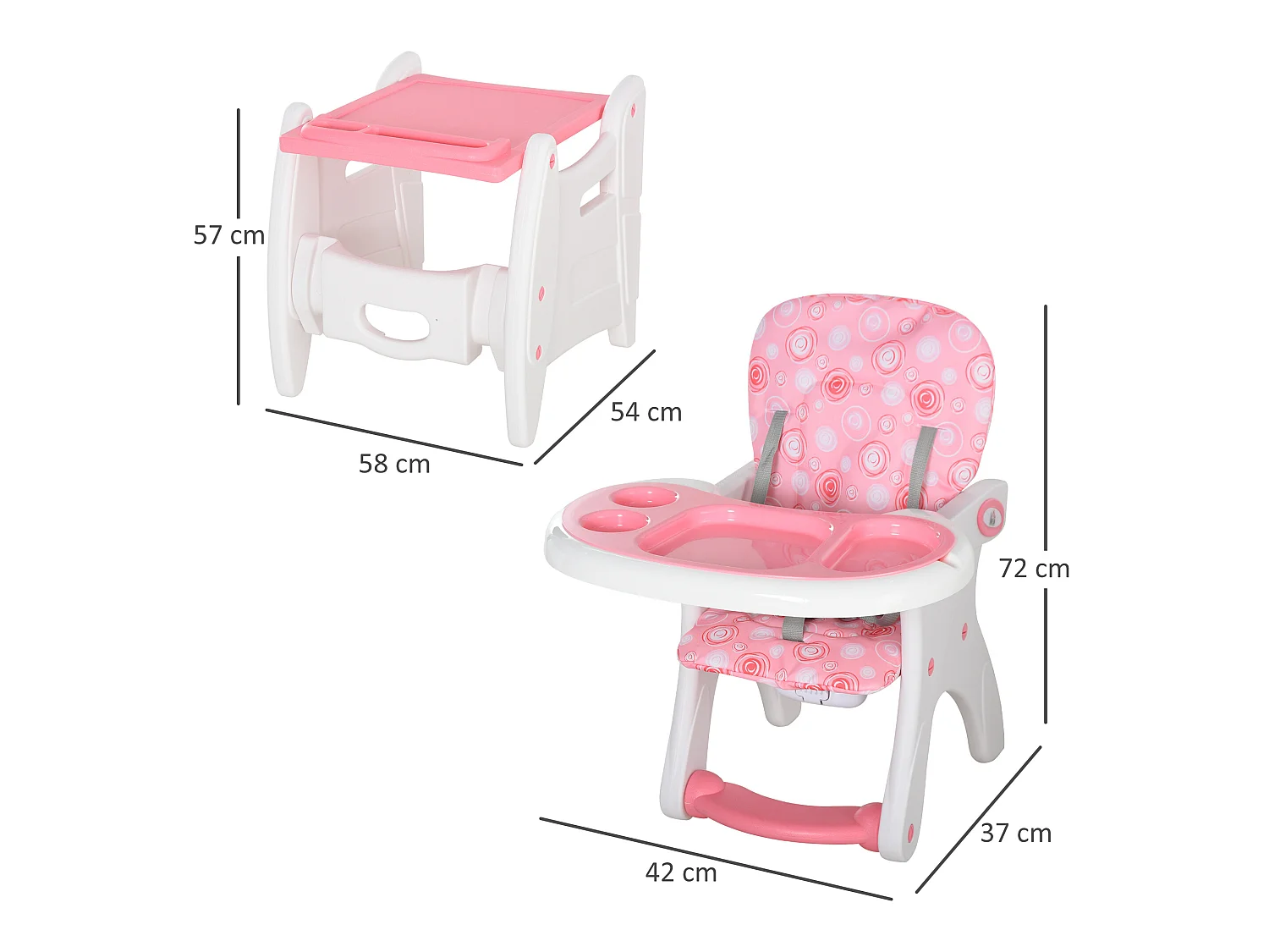 Silla elevada para bebé rosa 57x59x105 cm HOMCOM