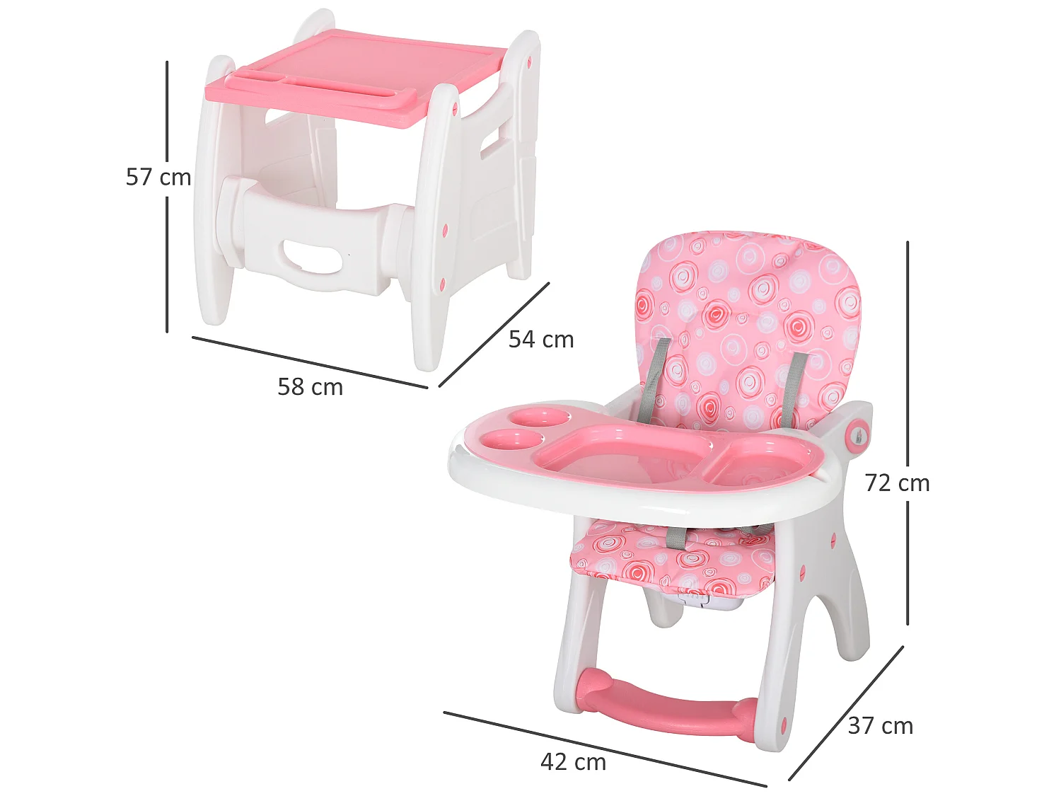 Silla elevada para bebé rosa 57x59x105 cm HOMCOM