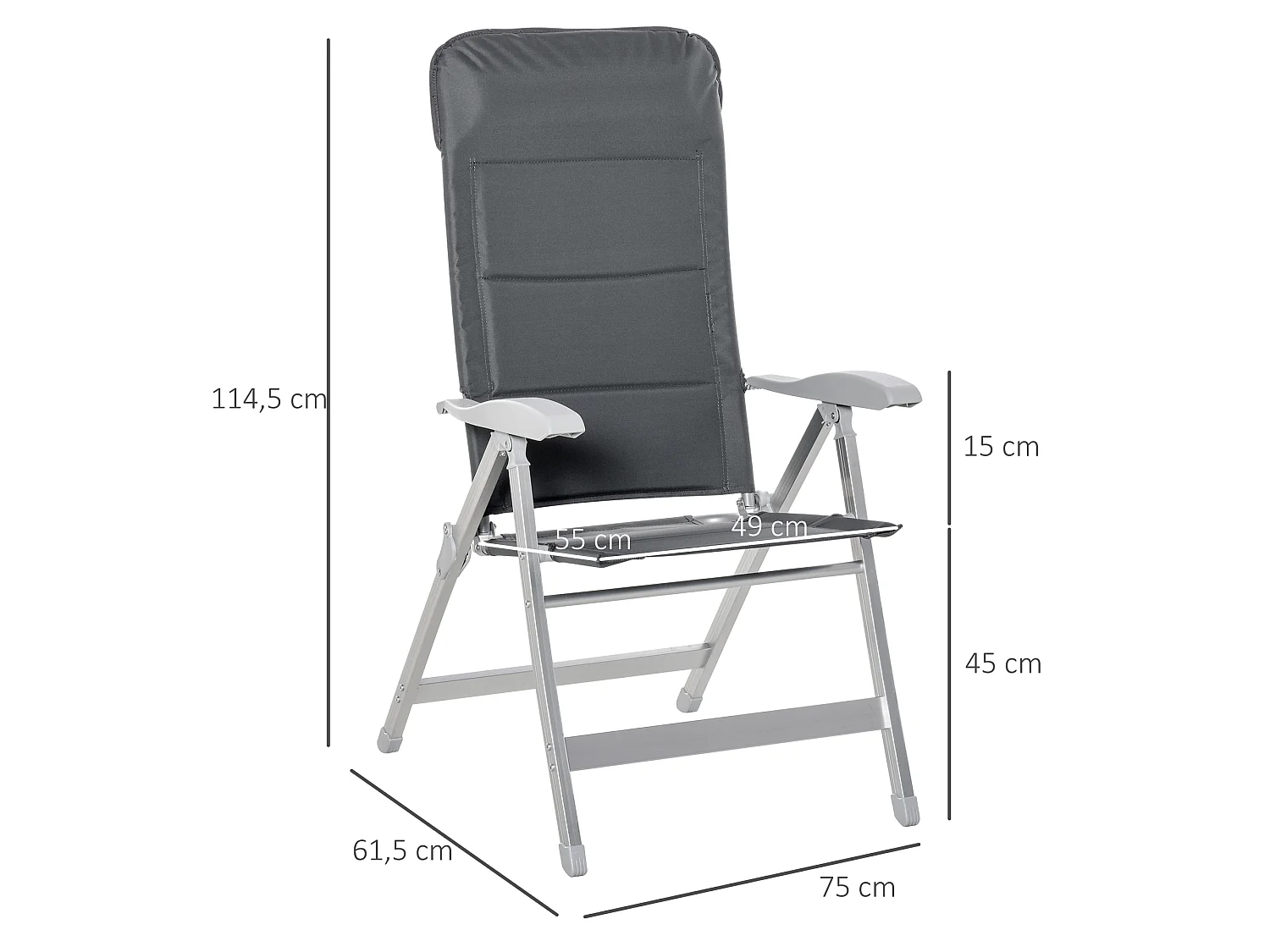 Silla de jardín plegable gris 75x61.5x115 cm Outsunny
