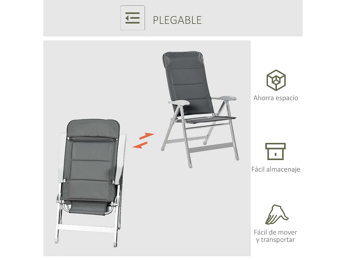 Silla de jardín plegable gris 75x61.5x115 cm Outsunny